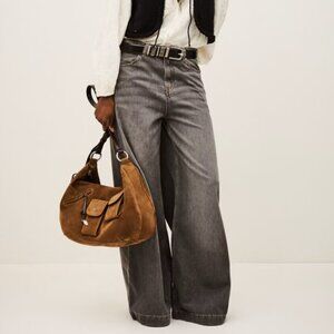 ba&sh Yusc Flared Wide-Leg Cotton Jeans In Blackstone - Women's Size 36 - NWT